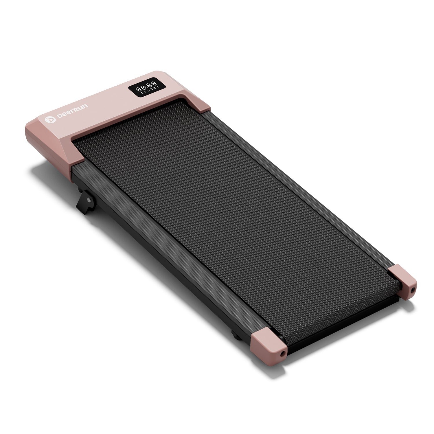 Slim DeerRun walking pad under a standing desk in a home office