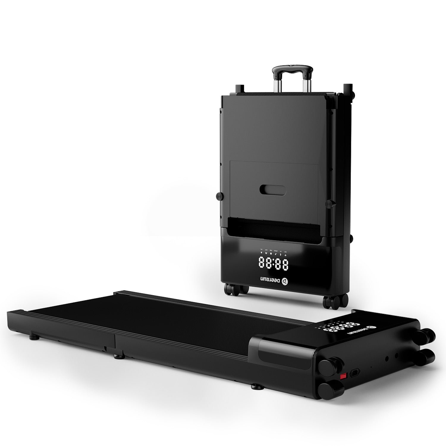 DeerRun 2-in-1 treadmill with handle raised for jogging