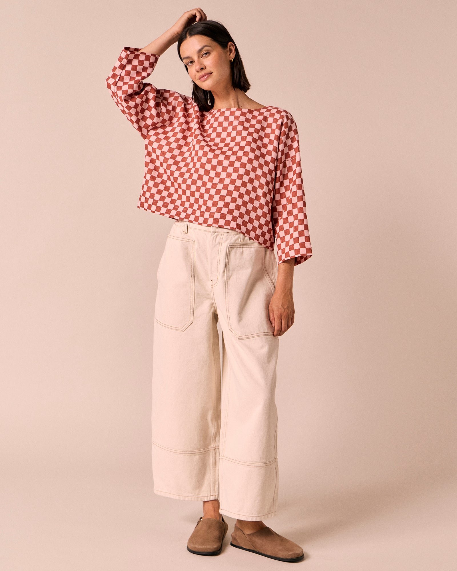 Model wearing a relaxed Beyond Nine outfit designed for everyday movement