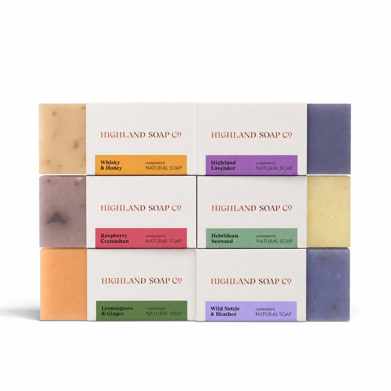 The Highland Soap Company bath and skincare products arranged together