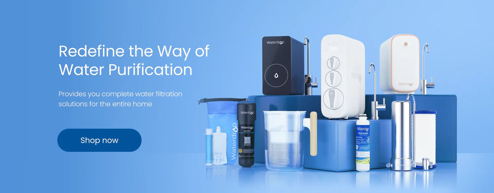 Waterdrop water filtration system displayed in a modern kitchen